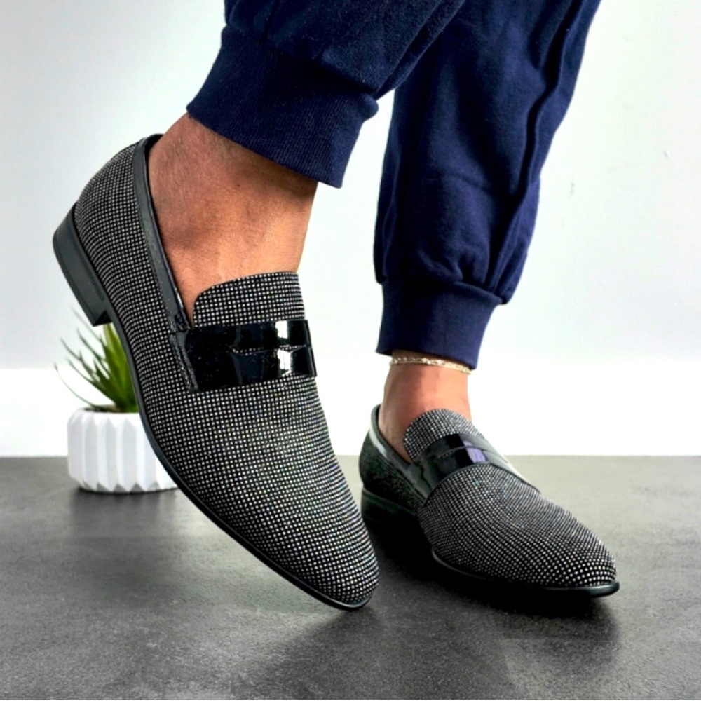 NEW Aldo Men's Jerani Glitter Rhinestone Loafers Black Dress Shoes 10.5